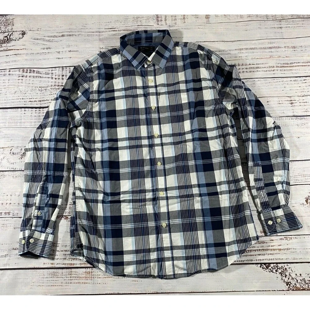 Banana Republic Multicolor Shirt Men's L Plaid Slim Fit Short Sleeve Button-Up
